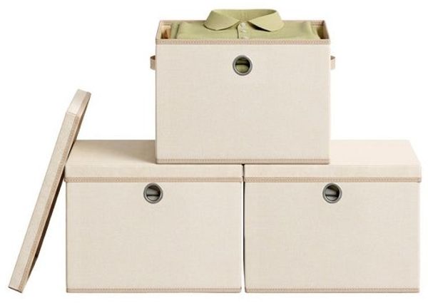 SONGMICS Aufbewahrungsboxen 3er-Set, Ordnungsbox, stapelbar mit Griffen, 43 x 30 x 30 cm, beige