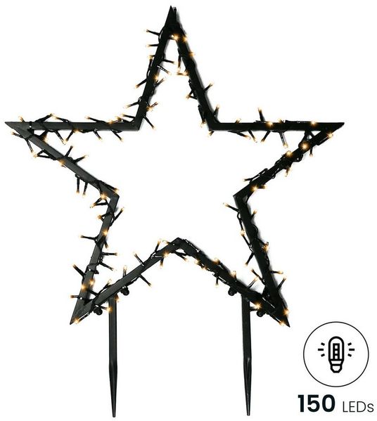 Gartenpirat LED-Stern für außen Gartenstern Ø 60-150 cm mit LED-Beleuchtung Weihnachtsdeko, LED Lichterkette, Warmweiß, Metall Rahmen schwarz, IP44 Adapter, 6/18Timer, 5m Kabel, schwarz