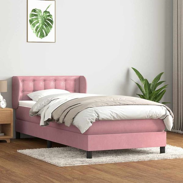 vidaXL Boxspringbett mit Matratze Rosa 90x220 cm Samt 3317894