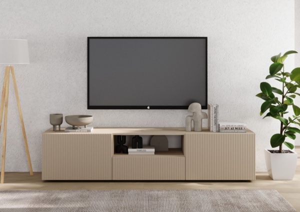 INOSIGN Lowboard Rio Breite 181 cm, TV-Board 2 Türen u. 1 Schubkasten, TV-Schrank, geriffelte MDF-Fronten, modern u. elegant, Kabelführung, viel Stauraum Bild 1