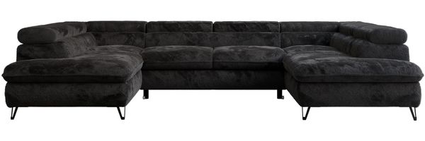 Ecksofa U-Form, mit Bettkasten, Bettfunktion und Einstellbare Kopfstützen, Sofa big XXL - PETER U - Schwarz Plüsch - Topper T25 Bild 6