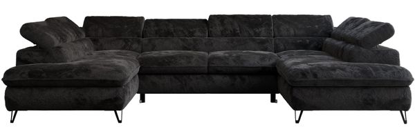 Ecksofa U-Form, mit Bettkasten, Bettfunktion und Einstellbare Kopfstützen, Sofa big XXL - PETER U - Schwarz Plüsch - Topper T25 Bild 7