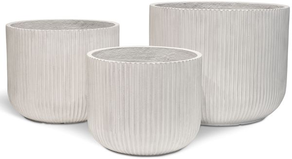 Linea Betontopf mit geriffelter Oberfläche 3er Set weiß