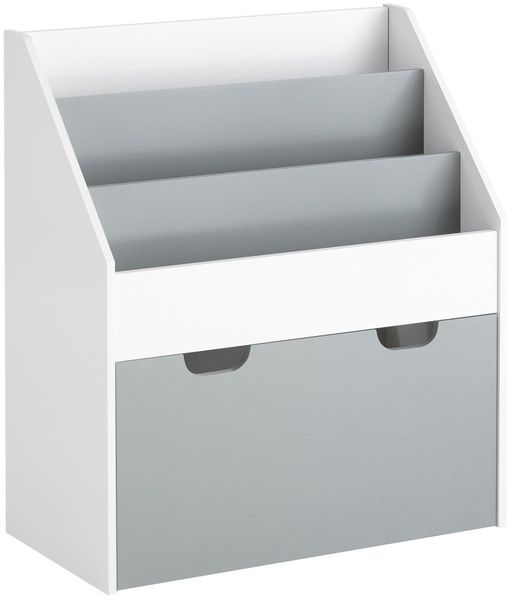 SoBuy KMB17-HG Kinder Bücherregal mit 3 Ablagefächern, 1 Schublade, Weiß/Grau