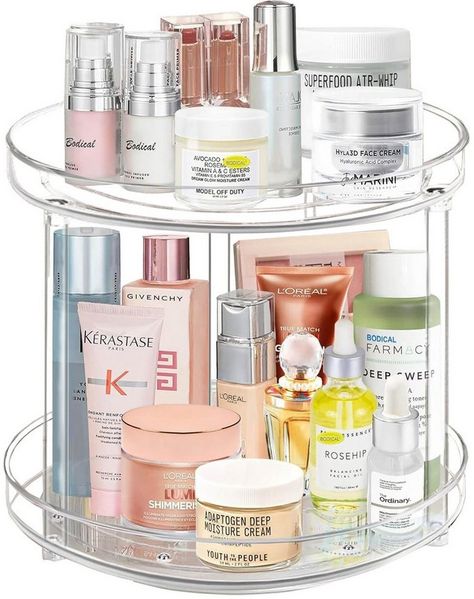 SURFOU Badorganizer Schminktisch Organizer Drehbarer Organizer Make up Parfüm Organizer (2-stöckiger drehbarer Aufbewahrungsbehälter, 360° drehbarer Organizer, drehbares Küchenregal, geeignet für Flaschen, Kosmetika, Schränke, Vorratskammern und Badezi...