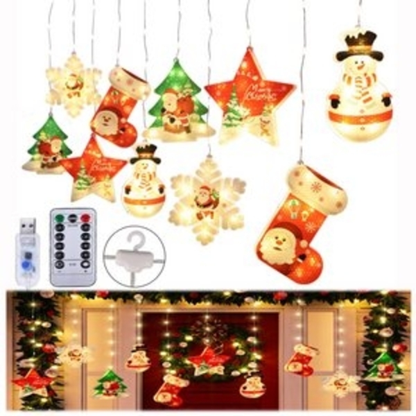 Rosnek LED-Lichterkette Lichtervorhang Innen Dimmbar, 3M Weihnachtsbeleuchtung Fensterlicht, Weihnachtsdeko USB 8 Modi Timer für Wohnzimmer Treppe Balkon Baum Bild 6