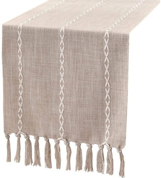 Blusmart Tischläufer Klassische Tischfahne im nordischen Stil (Tischdecke mit Quasten im Boho-Landhausstil 1-tlg, Handgefertigte Quasten, waschbar), Geeignet als Tischdekoration