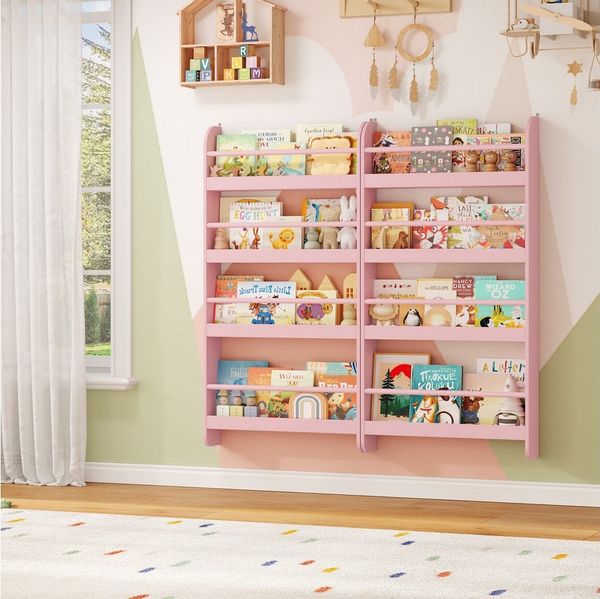Homfa Kinderregal Kinderbücherregal Wandregal, Bücherregal mit 4 Ablagen aus Holz 112x58x12 cm
