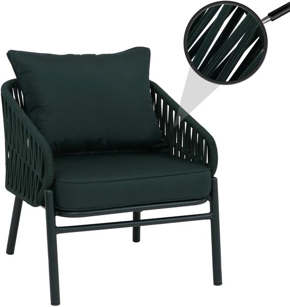 Aluminium-Gartenstuhl HWC-P90, Loungestuhl Sessel Outdoor, Seilgeflecht Rope Stoff/Textil (180g/m²) ~ grün