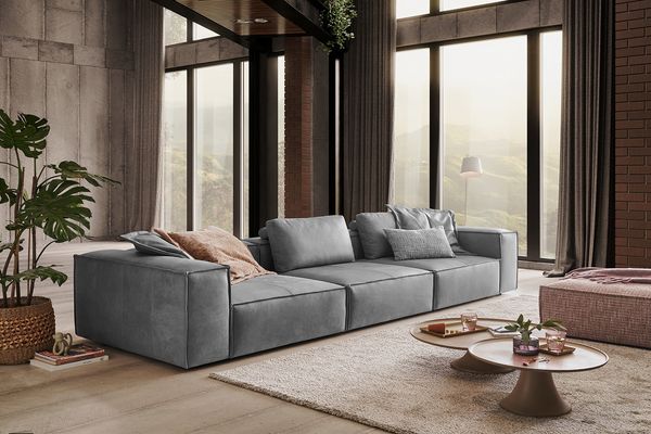 KAWOLA Sofa CARMO 4-Sitzer Leder grau 68 x 118 x 366 cm