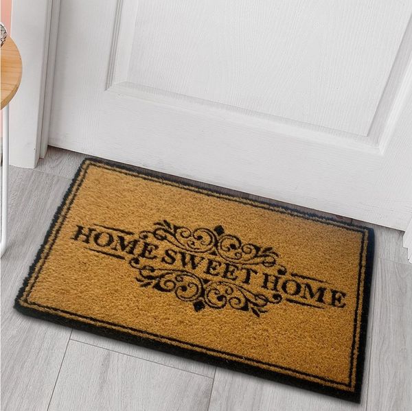Carpetia Fußmatte Kokos Fußabtreter für saubere Schuhe „sweet home“ schwarz braun, Rechteckig