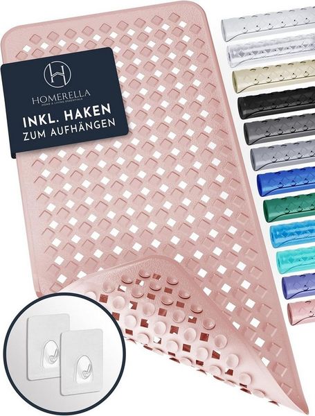 Homerella Badematte rutschfest Hautsensitiv 88x39cm, INKL. AUFHÄNGUNG, Antirutschmatte Badewanne BPA frei, Duschmatte schimmelresistent & maschinenwaschbar