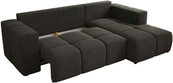 Ecksofa mit Schlaffunktion und Bettkasten, L-form Couch, lose Kissen, Polstersofa - MONIVA - Dunkelgrau Velours - rechte Seite Bild 5
