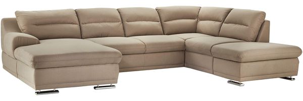 Mivano Wohnlandschaft Coast / Große Schlafcouch in U-Form / Mit Bettfunktion und Stauraum / Recamiere links und Ottomane rechts / 334 x 88 x 217 / Mikrofaser: mud