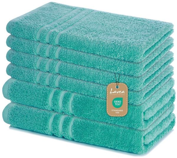Lavea Handtuch Set Elena, Duschtücher, Handtücher, Gästetücher, Waschhandschuhe, 100% Baumwolle (Set, 6-St), Frottierserie, weich & saugstark, pflegeleicht, 500 g/m² Frottier