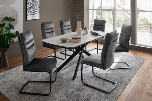 VANINO Auszugstisch - Schwarz-marmoriert / Schwarz-matt-lackiert Bild 2