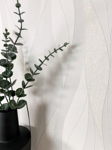 Newroom Vliestapete, Weiß Tapete Streifen Linien - Glitzertapete Geschwungene Linien Modern Modern Wellen Glitzer für Wohnzimmer Schlafzimmer Küche