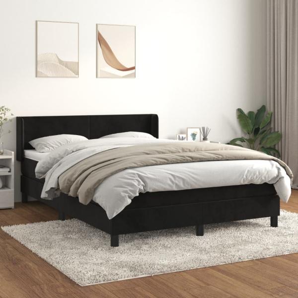 vidaXL Boxspringbett mit Matratze Schwarz 140x200 cm Samt 3130843