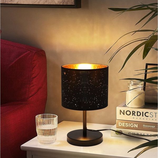 ZMH Tischleuchte Schlafzimmer Retro E27 Stoff Nachttischlampe Sternenhimmel Tischlampe, LED wechselbar, LED wechselbar