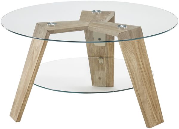 Couchtisch >LUBLIN< in Asteiche, Klarglas / Massivholz - 40x75cm (HxD)