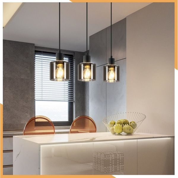 ZMH Pendelleuchte Esstischlampe Hängend Hängeleuchte Schwarz/Berstein - E27 Vintage Flur, Einfache Installation, ohne Leuchtmittel, Höhenverstellbar für Hotel Büro Vintage Esszimmerlampe