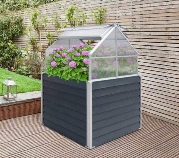 Westmann Metall Hochbeet mit Gewächshaus Store & Grow | Anthrazit | 120x120x169 cm