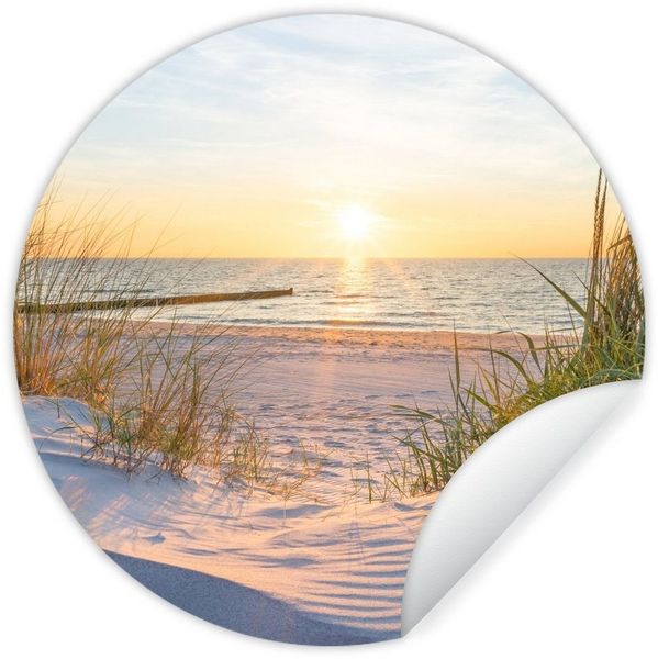 MuchoWow Wandsticker Strand - Sonne - Düne - Gras - Sand - Horizont (1 St), Wandtattoo Selbstklebend, Wohnzimmer Deko Aufkleber, 30x30 cm