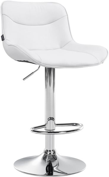 Barhocker RAGAD - Kunstleder Weiß 49x51x85 cm Silber | Barstuhl Höhenverstellbar Mit Lehne Drehbar Tresenhocker Tresenstuhl Kneipenhocker Kneipenstuhl
