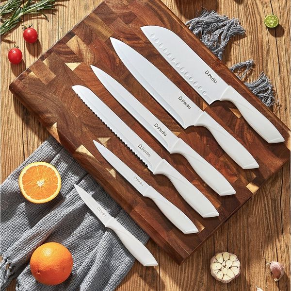 D.Perlla Messer-Set 16-teiliges Küchenmesserset aus Edelstahl (Set, 16-tlg), mit antihaftbeschichteter Klinge, weiß