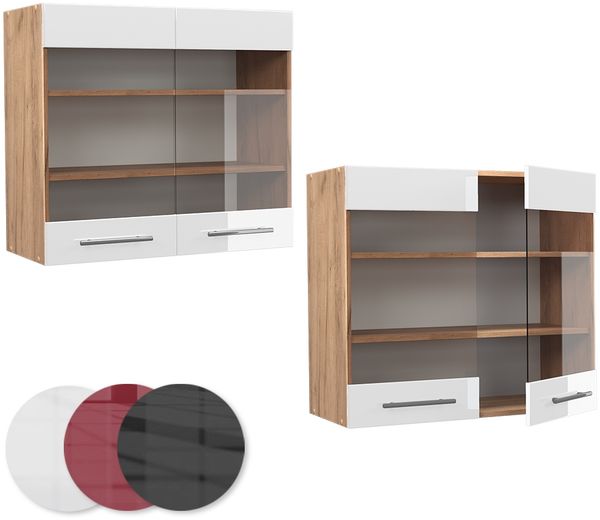 Küchenglasschrank Fame-Line Weiß Hochglanz 80 cm Vicco Bild 5