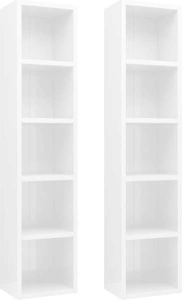 vidaXL CD-Regale 2 Stk. Hochglanz-Weiß 21x16x93,5 cm Holzwerkstoff 802702