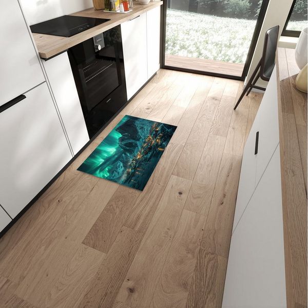 Primedeco Teppich Küchenteppich Nordlichter über Fjord PVC rutschfest abwaschbar Läufer, Rechteckig, Höhe: 3 mm, Pflegeleicht & Wasserabweisend