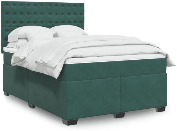 vidaXL Boxspringbett mit Matratze Dunkelgrün 140x190 cm Samt 3293221