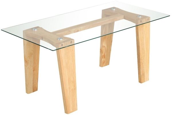 Glas Couchtisch mit Gummiholzbeinen Rechteckiger Beistelltisch Glastisch Kaffeetisch