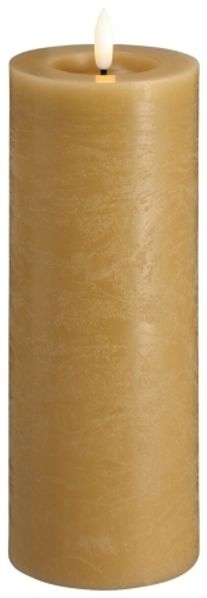 Moods & More LED-Rustik-Blockkerze in Honey Mustard mit Schmelzeffekt – Ø 7 4 cm x H 20 cm