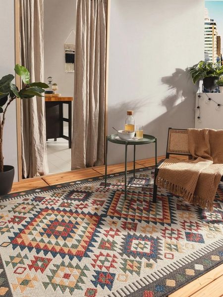 benuta Outdoorteppich Mirena, rechteckig, Höhe: 5 mm, Kunstfaser, Berber, Ethno-Style, Wohnzimmer