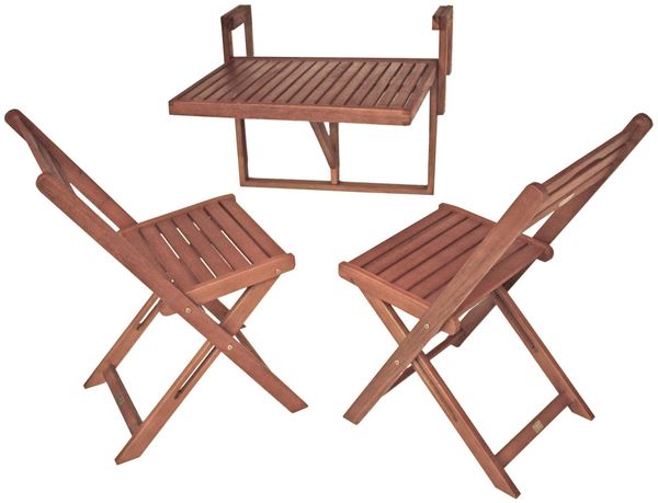Balkonmöbel-Set PISA - Eukalyptus, Natur | Balkon-Set Gartenmöbel-Set Sitzgruppe für Balkon Balkonstuhl Balkontisch