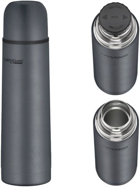 THERMOcafé by THERMOS TC BEVERAGE BOTTLE graphite grey mat 0,50l, Thermosflasche mit Becher aus Edelstahl, 12h heiß & 24h kalt, Auslaufsicher, für Schule, Unterwegs & Büro