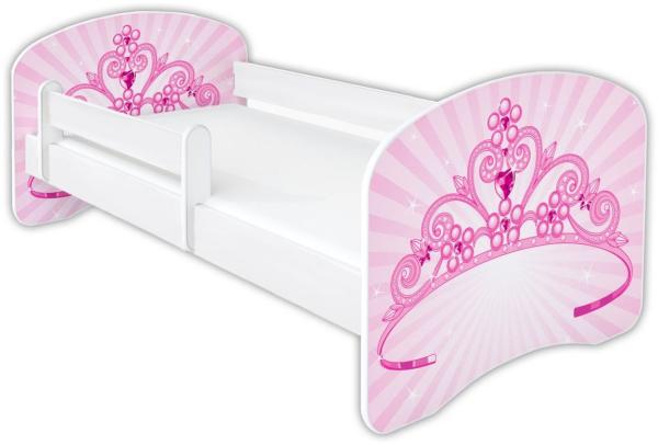 Clamaro 'Schlummerland 2021' Kinderbett 80x180 cm, Krone Prinzess, inkl. Lattenrost, Matratze und Rausfallschutz (ohne Schublade)