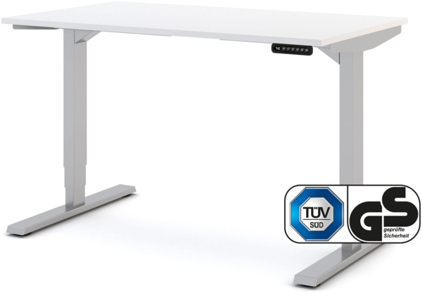 ASSMANN Elektrisch höhenverstellbarer Schreibtisch Y-Line 120x70cm Signalweiß Weißaluminium Metall Holz Melaminoberfläche