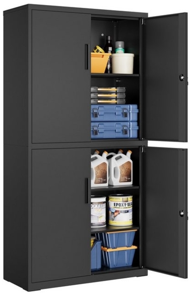 SONGMICS Aktenschrank mit 4 Türen und 5 Ebenen, Stahl mattschwarz, 80 x 40 x 180 cm Bild 4