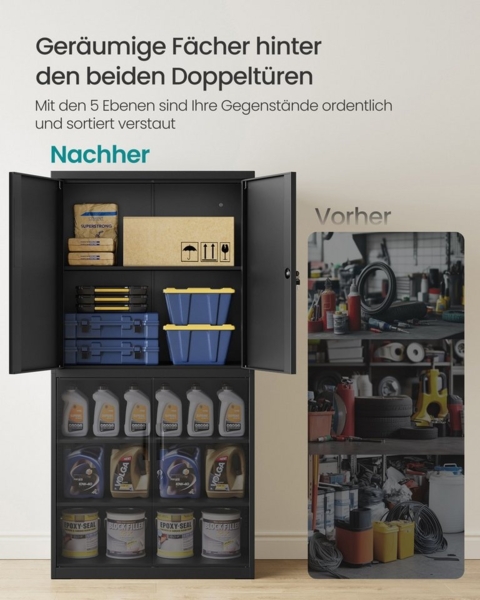 SONGMICS Aktenschrank mit 4 Türen und 5 Ebenen, Stahl mattschwarz, 80 x 40 x 180 cm Bild 2