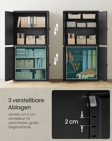 SONGMICS Aktenschrank mit 4 Türen und 5 Ebenen, Stahl mattschwarz, 80 x 40 x 180 cm Bild 3