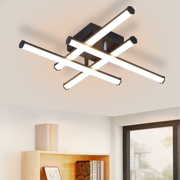 ZMH LED Deckenleuchte Wohnzimmer Schwarz Modern Wadnleuchte Innen 3000K für Küche Flur, Augenschutz, Einfache Installtion, LED fest integriert, Warmweiß