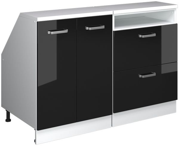 Dachschrägenschrank-Set Rion Schwarz Hochglanz 120 cm 2er Set Schrankkorpuss 60 cm Tiefe Vicco