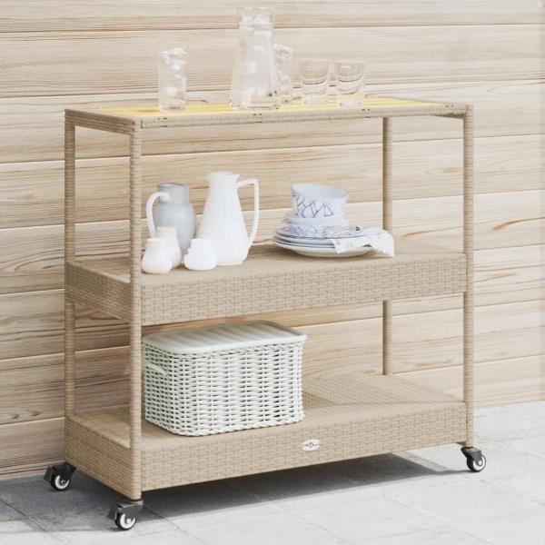 vidaXL Barwagen 3 Böden Beige Poly Rattan und Massivholz Akazie 368725