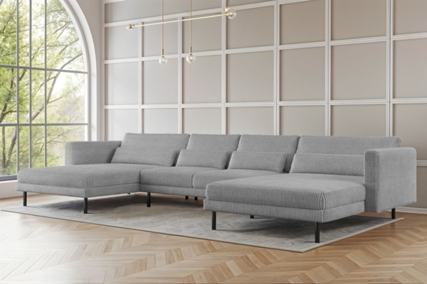 Wohnlandschaft U-Form Sofa AGADA in Stoff Poso Hellgrau