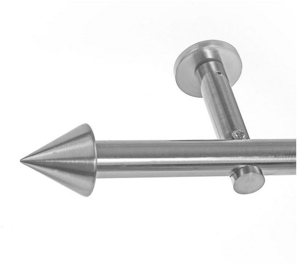 BASIT Gardinenstange Edelstahloptik 19mm mit Wandträgern 120 cm E65, Ø 19 mm, 1-läufig, verschraubt, Metall, H19 120 cm E65 Spitze