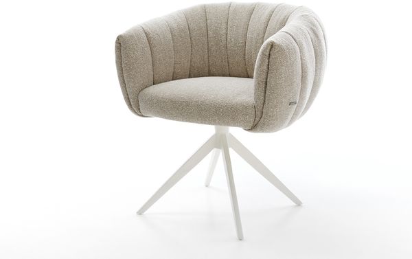 Drehstuhl Jada-Flex Webstoff Soft Beige Kreuzgestell breit Weiß 360° drehbar Wippfunktion Taschenfederkern