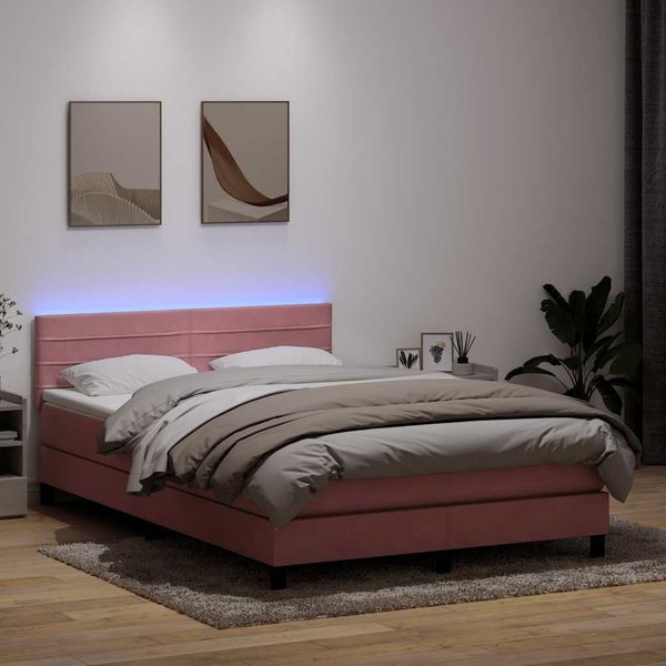 vidaXL Boxspringbett mit Matratze & LED Rosa 140x210 cm Samt 3316982